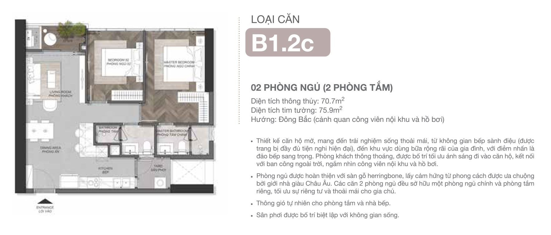 Thiết kế căn hộ 2PN, B1.2c, tháp A6