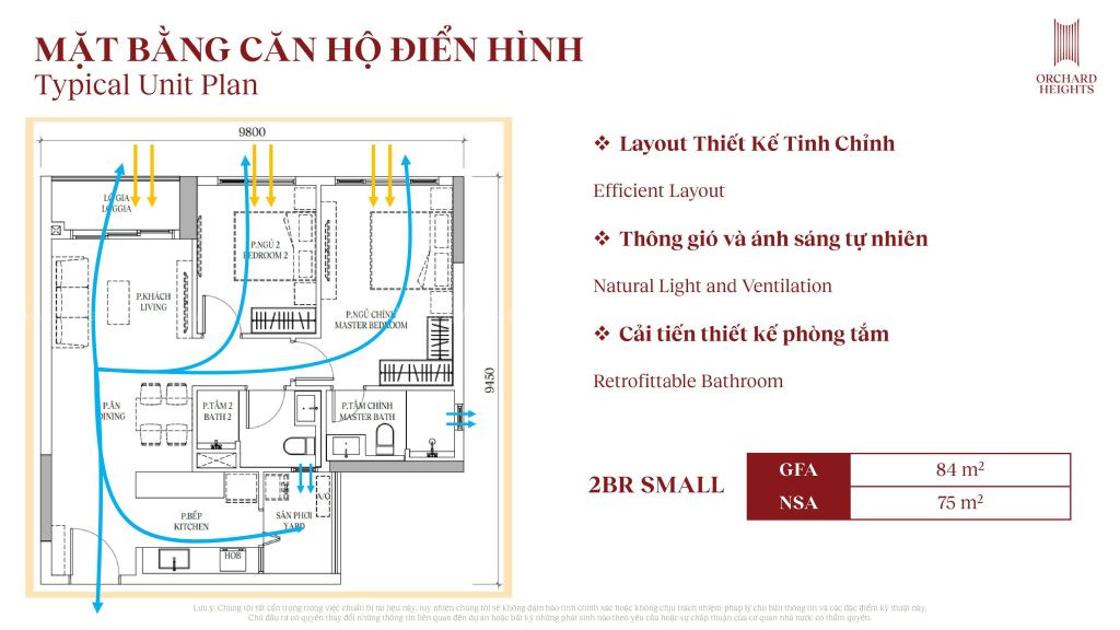 layout căn hộ 2 phòng ngủ Orchard Heights_small layout can ho 2 phong ngu Orchard Heights small