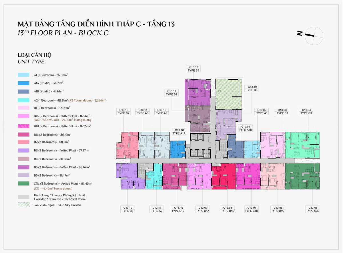 Mặt Bằng Tầng 13 Block C Dự Án Elysian