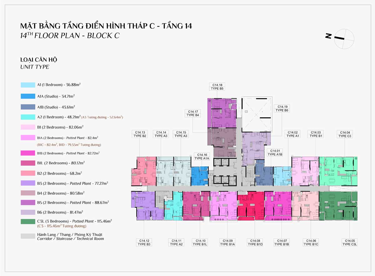 Mặt Bằng Tầng 14 Block C Dự Án Elysian