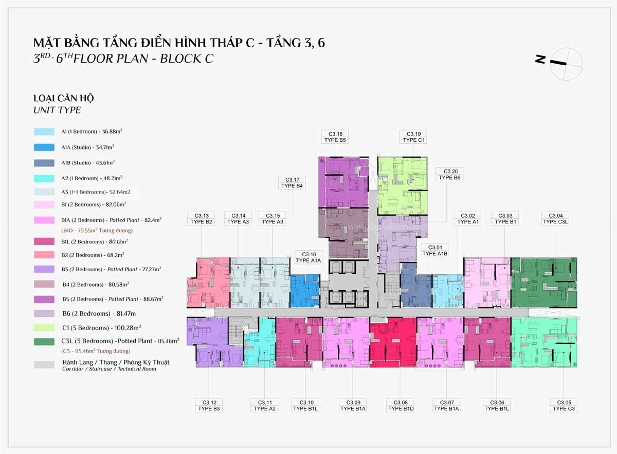 Mặt Bằng Tầng 3 và 6 Block C Dự Án Elysian