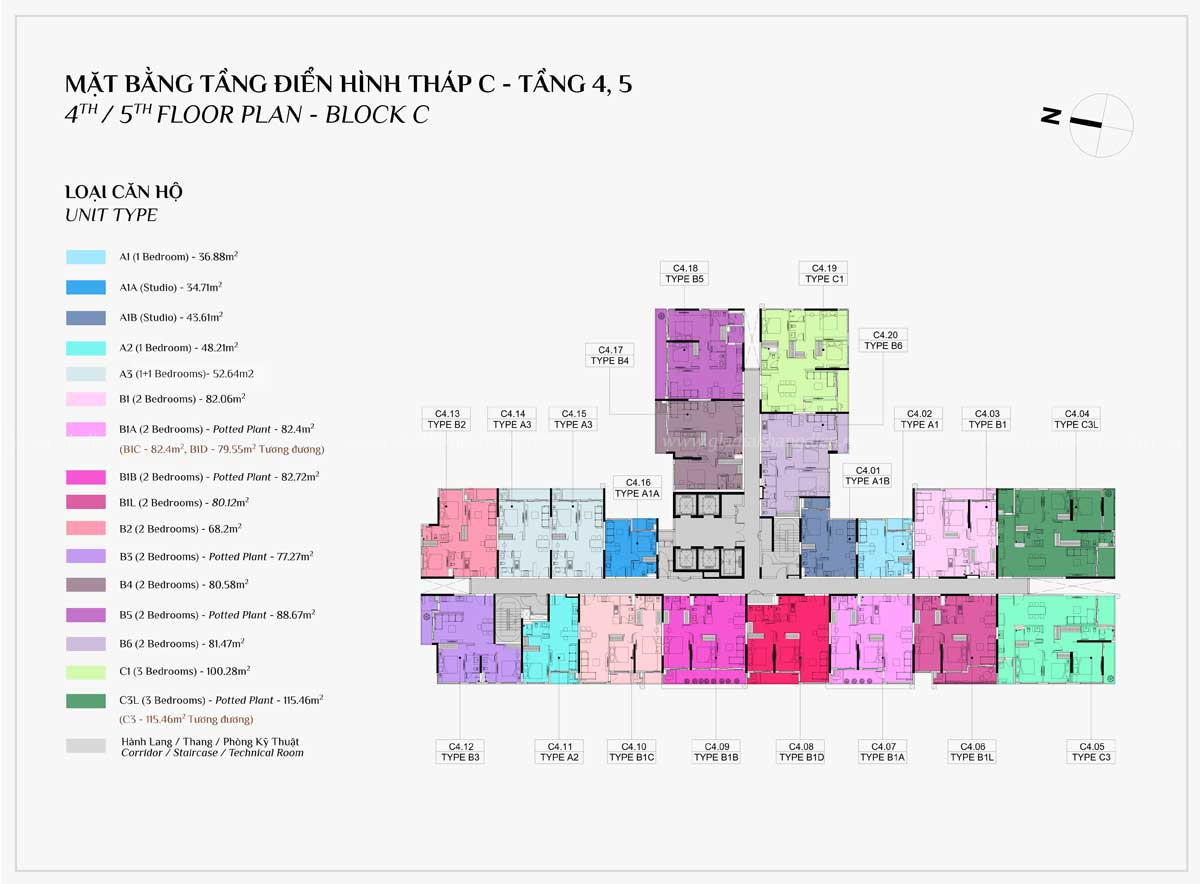 Mặt Bằng Tầng 4 và 5 Block C Dự Án Elysian