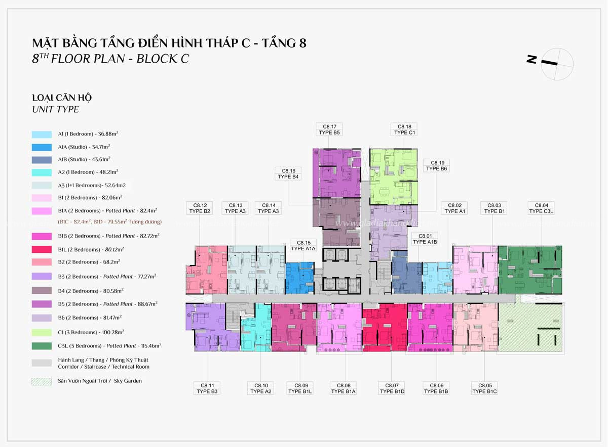 Mặt Bằng Tầng 8 Block C Dự Án Elysian