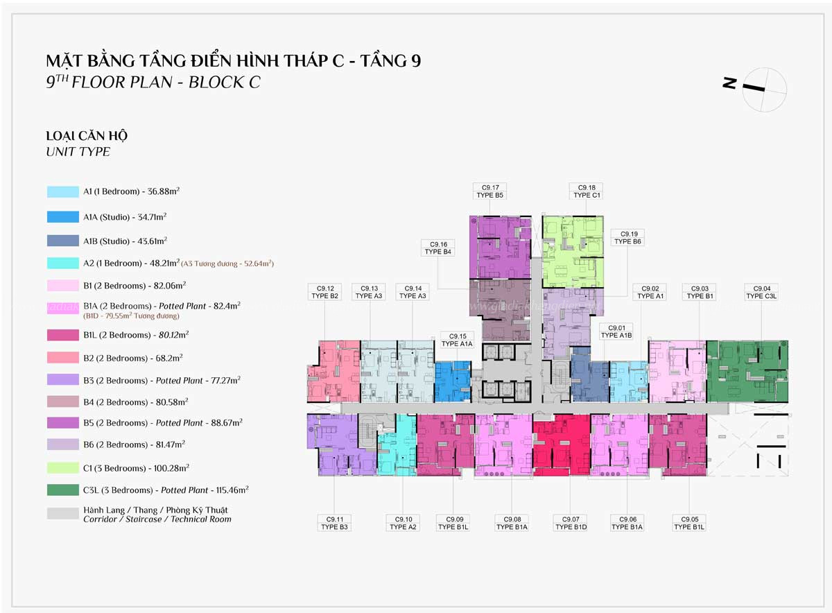 Mặt Bằng Tầng 9 Block C Dự Án Elysian