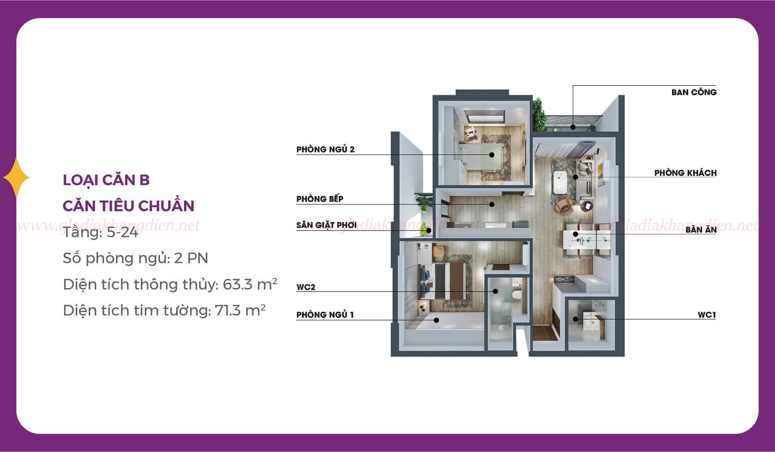 thiết kế căn hộ mia center point đà nẵng loại căn b